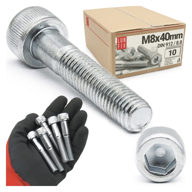 Śruby imbusowe M8x40 ocynkowane DIN912 klasa 8.8 10szt