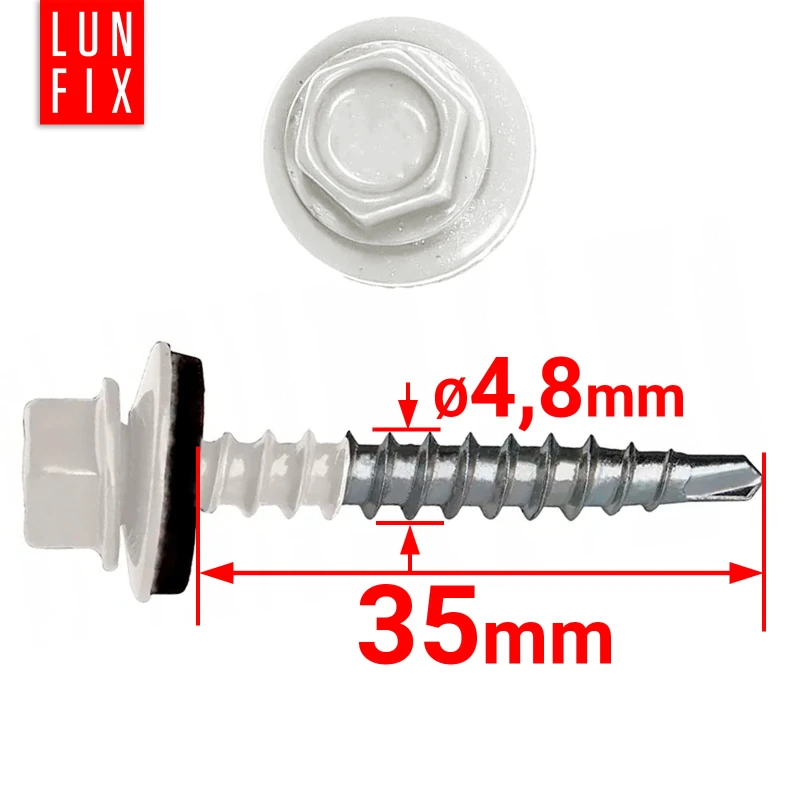 Samořezný vrut do plechu 4,8x35 bílý RAL 9010 250ks.