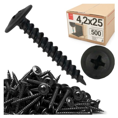 Šrouby na kov černé 4,2x25 s5 talířovou hlavou 500ks.