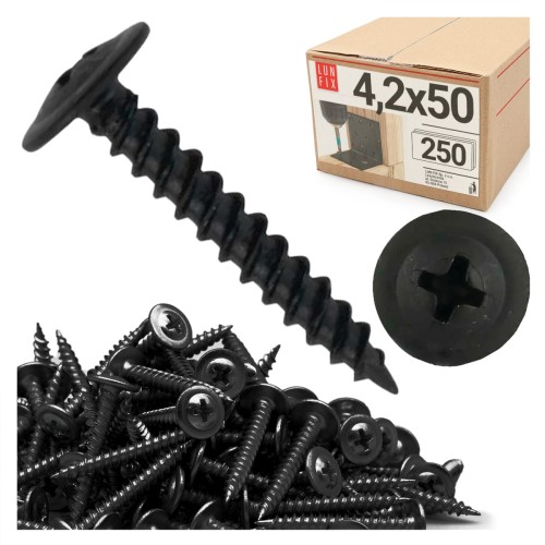 Šrouby na kov černé 4,2x50 s talířovou hlavou 250ks.
