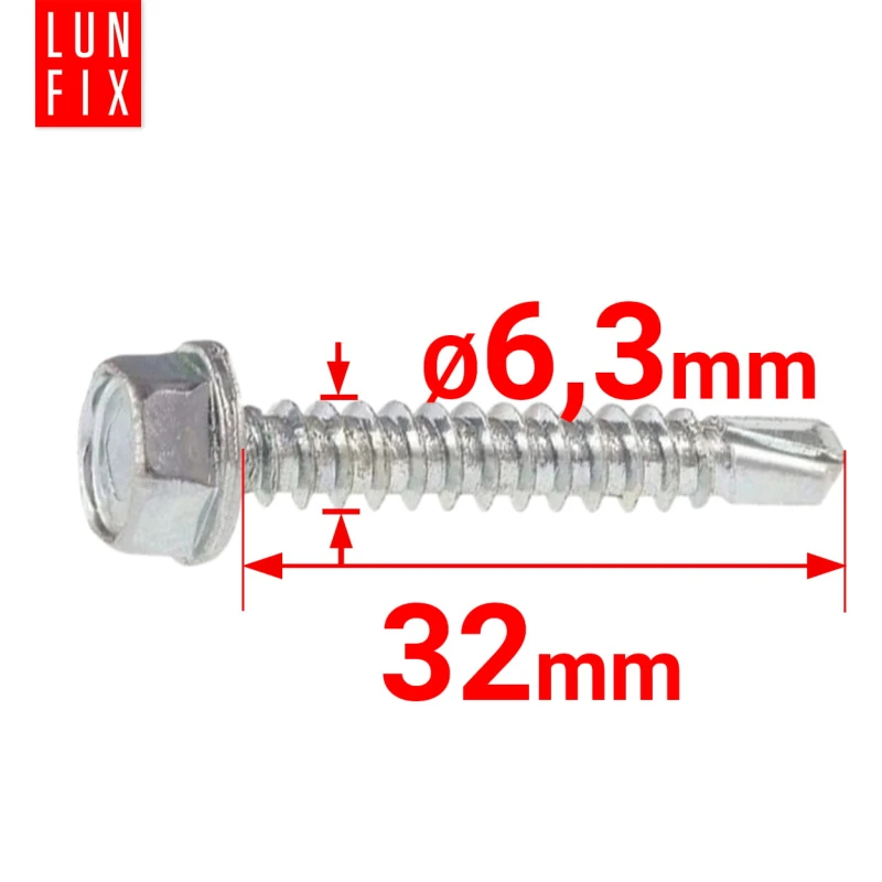 Samovrtný šroub 6,3x32 šestihranný DIN7504K pozinkovaný 250ks.