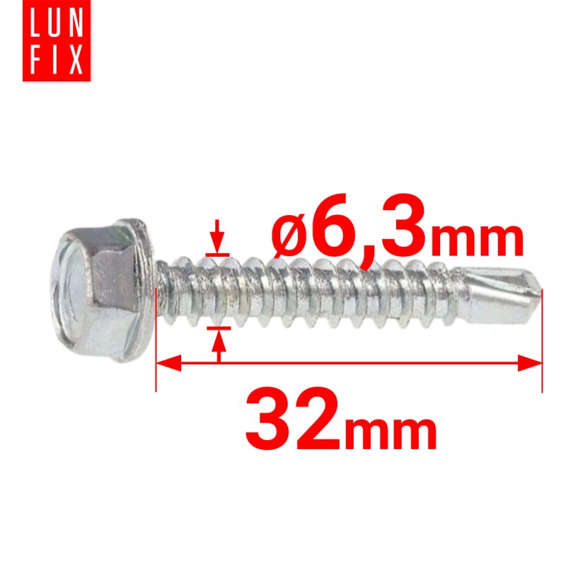 Wkręty samowiercące 6,3x32 łeb 6-kątny DIN7504 ocynk 250szt.