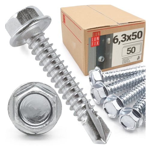 Samovrtný šroub 6,3x50 šestihranný DIN7504K pozinkovaný 50ks.