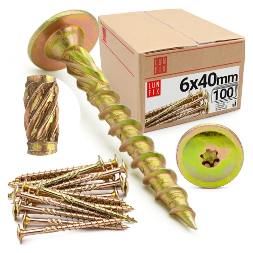 Tesařské vruty s talířovou hlavou 6x40 mm do dřeva WKCP, 100 ks.