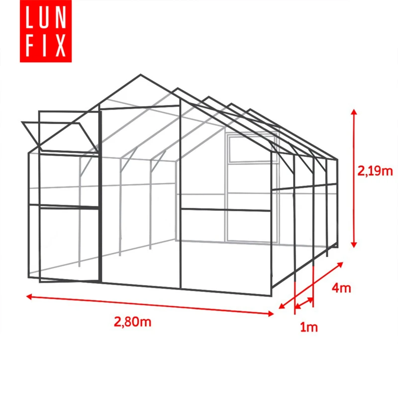 Polykarbonátový skleník 2,8x4m, profil 20x40mm, 4mm