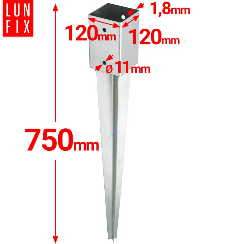 Zestaw podstawa słupa wbijana 12 cm + wkręty