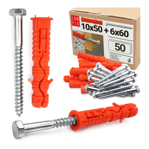 Hmoždinky rozpěrné 10x50 mm se šestihranným šroubem 6x60 mm 50ks.