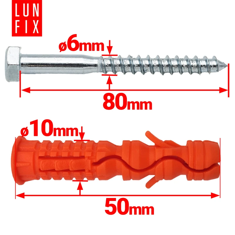 Kołki rozporowe 10x50 mm z wkrętem z łbem sześciokątnym 6x80 mm 50szt.