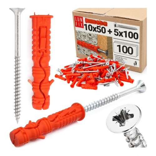 Hmoždinky rozpěrné 10x50 mm se šroubem se zapustnou hlavou 5x100 mm 100ks.