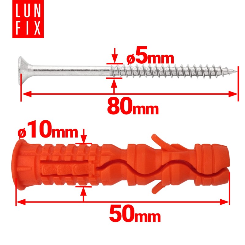 Kołki rozporowe 10x50 mm z wkrętem z łbem stożkowym 5x80 mm 100szt.
