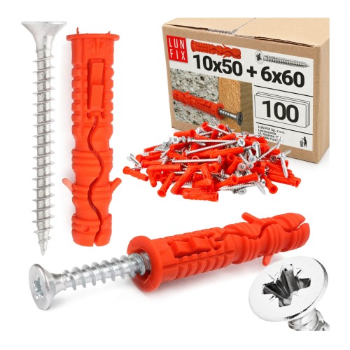 Hmoždinky rozpěrné 10x50 mm se šroubem se zapustnou hlavou 6x60 mm 100ks.