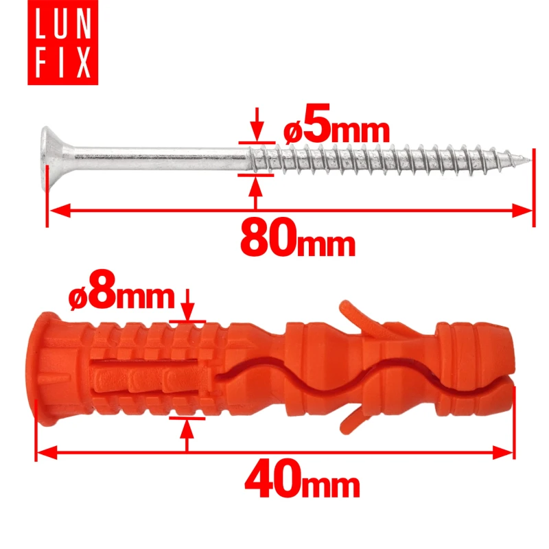 Hmoždinky rozpěrné 8x40 mm se šroubem se zapustnou hlavou 5x80 mm 100ks.