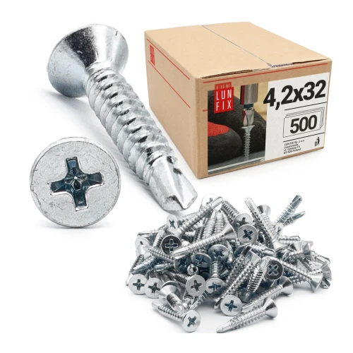 Samovrtný vrut se zápustnou hlavou 4,2x32 pro kov PH 500ks.