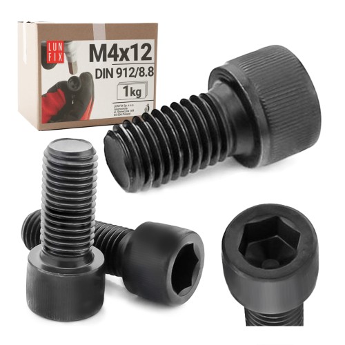 Imbusový šroub M4 12mm  černý pozink DIN 912 třída 8.8 1kg