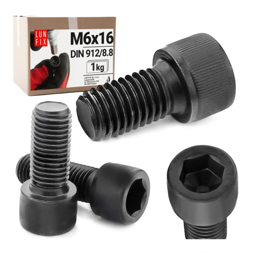 Imbusový šroub M6 16mm  černý pozink DIN 912 třída 8.8 1kg