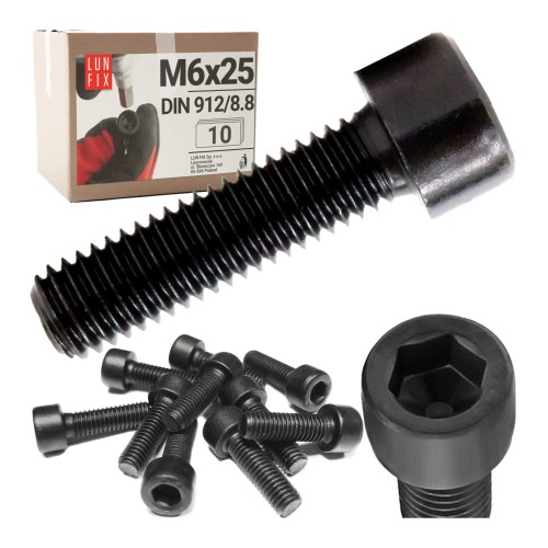 Imbusový šroub M6 25mm  černý pozink DIN 912 třída 8.8 10 ks.