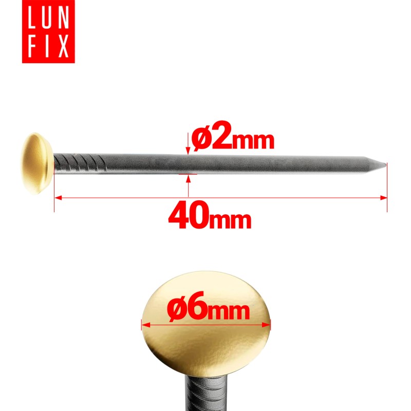 Gwoździe ozdobne do obrazków 2x40 mm złota szeroka główka 30szt.