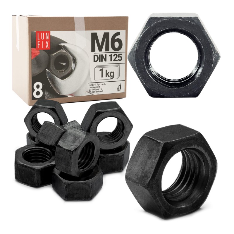 Nakrętka sześciokątna M6 czarny ocynk DIN934 klasa 8 1kg