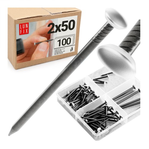 Ozdobné hřebíky na obrázky 2×50 mm stříbrná široká hlavička 100 ks