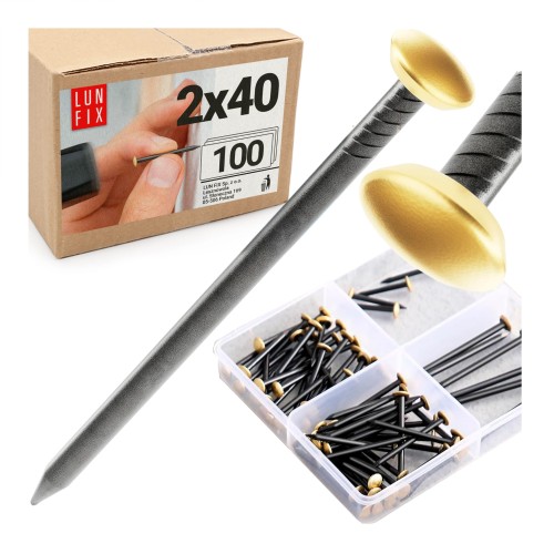 Ozdobné hřebíky na obrázky 2×40 mm zlatá široká hlavička 100 ks