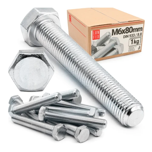 Pozinkovaný šestihranný šroub M6x80 mm DIN 933, třída 8.8, 1 kg