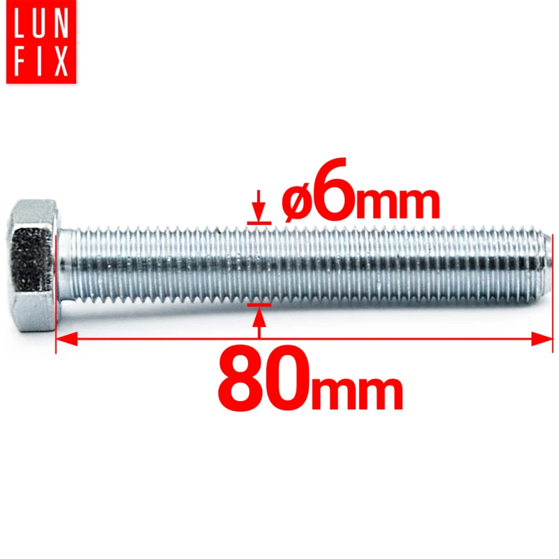 Pozinkovaný šestihranný šroub M6x80 mm DIN 933, třída 8.8, 1 kg