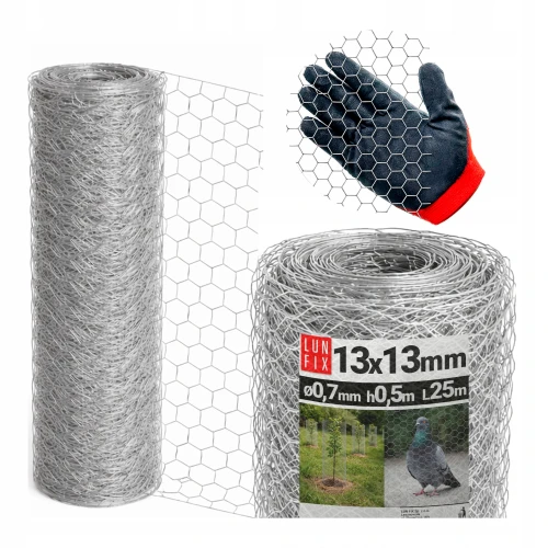 Pozinkované kovové šestihranné pletivo, oko 13x13 mm, drát Ø0,7 mm, výška 0,5 m, role 25 m – chovatelské, na voliéry a ochranu proti ptákům