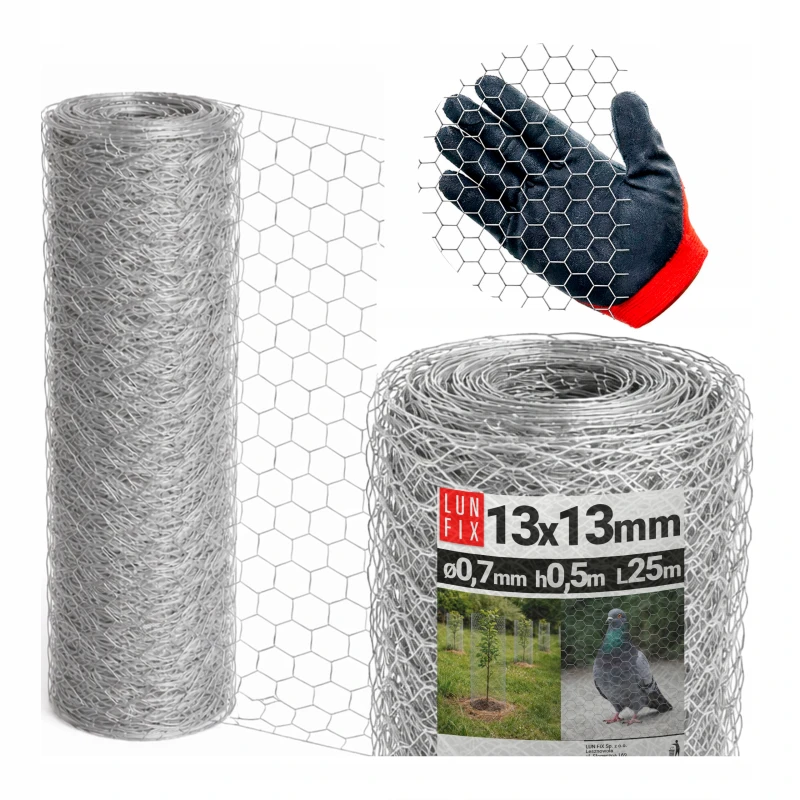 Siatka heksagonalna metalowa 13x13 mm, gr. 0,7 mm, ocynkowana h0,5 5 mb – hodowlana, na woliery, dla kota na balkon, przeciw ptakom