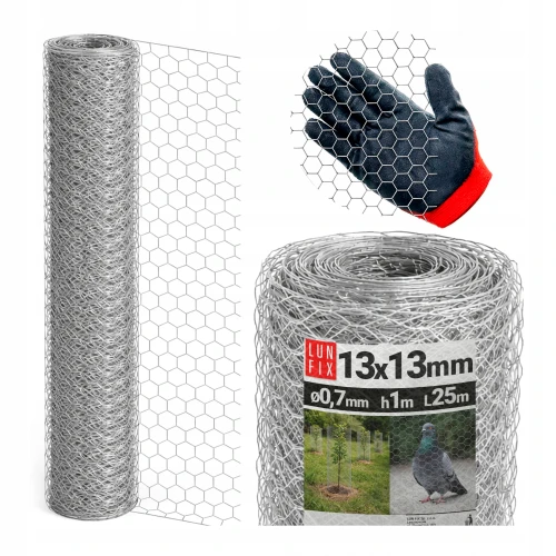 Pozinkované kovové šestihranné pletivo, oko 13x13 mm, drát Ø0,7 mm, výška 1 m, role 25 m – chovatelské, na voliéry a ochranu proti ptákům