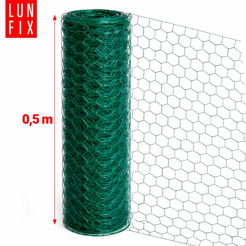 Siatka heksagonalna metalowa 25x25 mm, gr. 0,7 mm, zielona ocynkowana h0,5 25 mb – hodowlana, na woliery, dla kota na balkon, przeciw ptakom