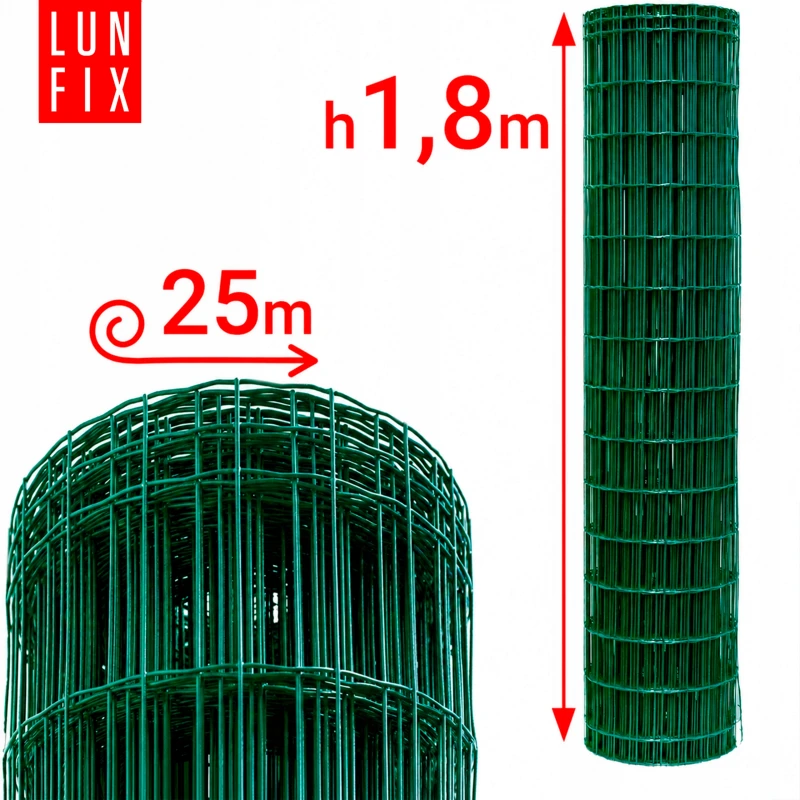 Zelené svařované plotové pletivo s PVC povlakem, oko 100x50 mm, drát Ø2,5 mm, výška 1,8 m, role 25 m – premium