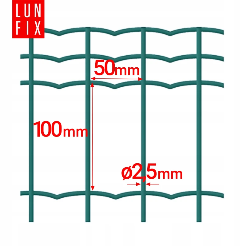 Zelené svařované plotové pletivo s PVC povlakem, oko 100x50 mm, drát Ø2,5 mm, výška 1,8 m, role 25 m – premium