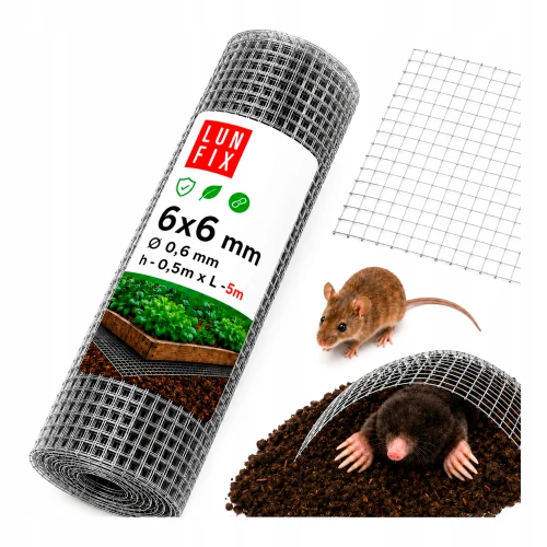 Pozinkované svařované pletivo, oko 6x6 mm, drát Ø0,6 mm, výška 0,5 m, délka 5 m – proti krtkům, kunám a hrabošům