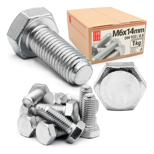 Pozinkovaný šestihranný šroub M6x14 mm DIN 933, třída 8.8, 1 kg