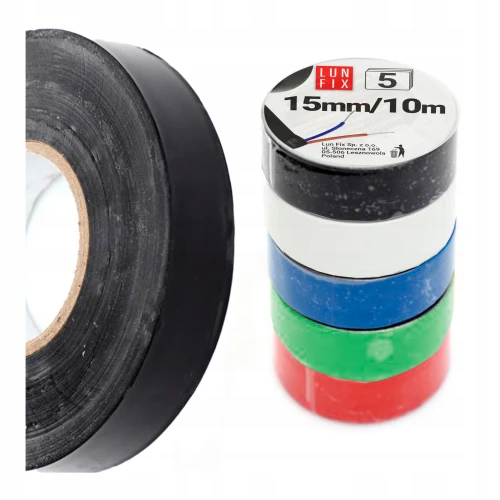 PVC izolační páska, mix barev, šířka 15 mm, délka 10 m, 5 ks.
