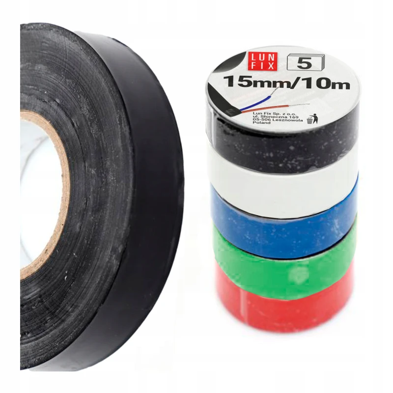 PVC izolační páska, mix barev, šířka 15 mm, délka 10 m, 5 ks.