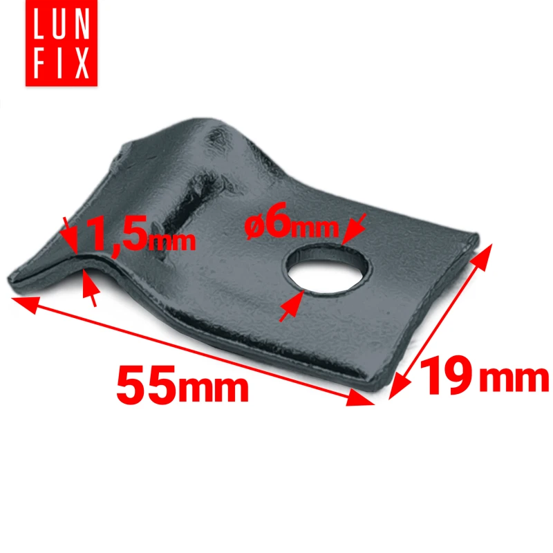 Černý plechový držák drátu a plotových panelů se samovrtným šroubem 5,5x19 mm, 10 ks.
