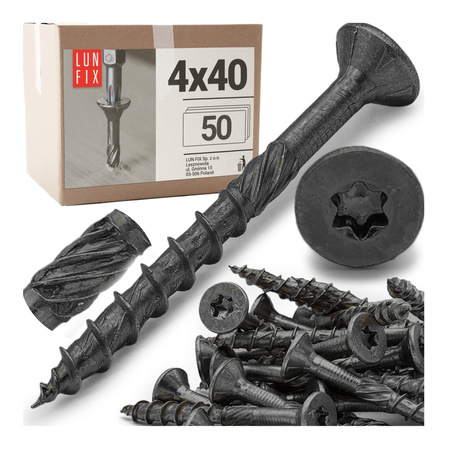 Tesařské černé šrouby 4x40 se zapustnou hlavou pozinkované 50ks