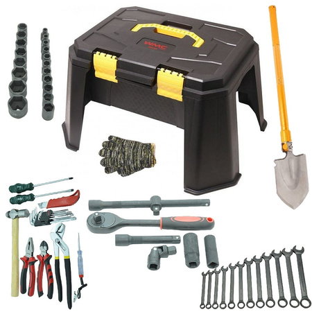 Sada nářadí stolek lopata klíče skříňka na nářadí