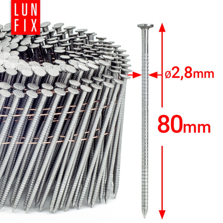 Hřebíky do bubnové hřebíkovačky 80mm 2,8x80 3'' hřebíky kroužkové na drátu 4500ks.