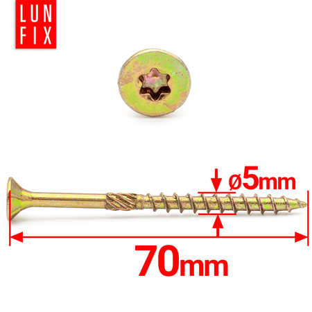 Tesařský vrut se zápustnou hlavou 5x70 200ks.