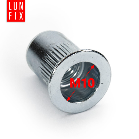 Nýtovací matice ocelová M10 zápustná hlava a rýhovaná stopka 50ks