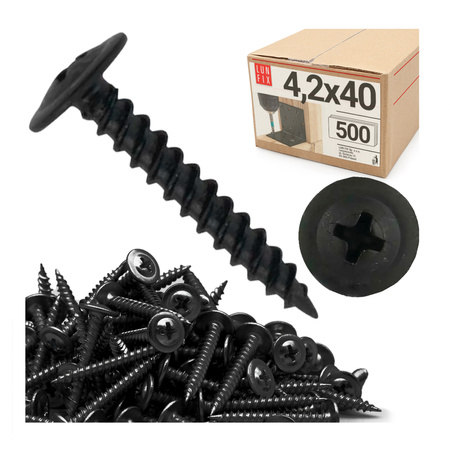 Šrouby na kov černé 4,2x40 s talířovou hlavou 500ks.