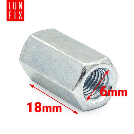 Prodlužovací matice M6x18 DIN 6334 šestihranné pozinkované 10 ks.