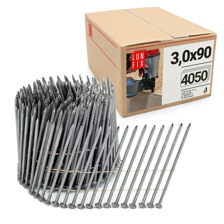 Hřebíky do bubnové hřebíkovačky 90mm 3x90 3,5'' hřebíky kroužkové na drátu 4050ks.