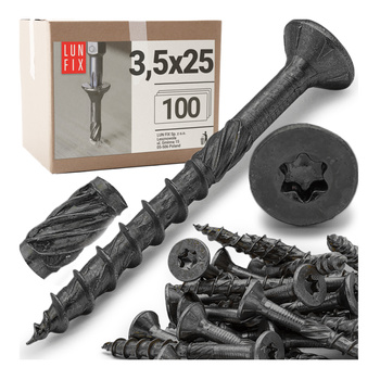 Tesařské černé šrouby 3,5x25 se zapustnou hlavou pozinkované 100ks