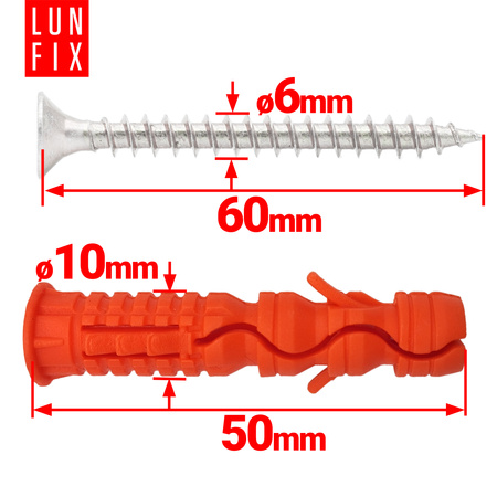 Hmoždinky rozpěrné 10x50 mm se šroubem se zapustnou hlavou 6x60 mm 100ks.