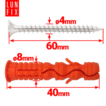 Hmoždinky rozpěrné 8x40 mm se šroubem se zapustnou hlavou 4x60 mm 100ks.