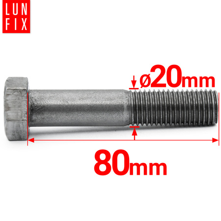 Metrický šroub M20x80 částečný závit DIN 931 třída 5.8 černý 1kg