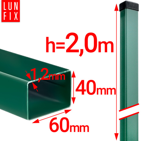 Plotový sloupek 60x40x2000 tl. 1,3 mm, zelený